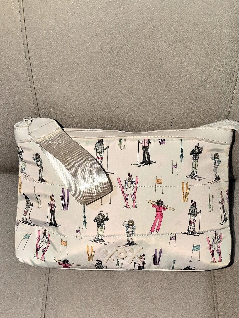 Betsey Johnson Apres Ski Print Cosmetic Pouch in White & Pink